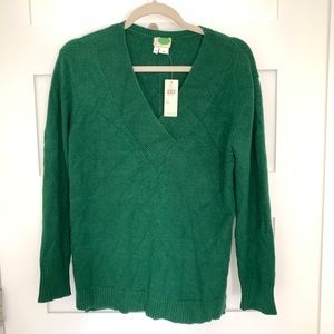 Anthropologie Emerald Green V-Neck Knit Sweater XS